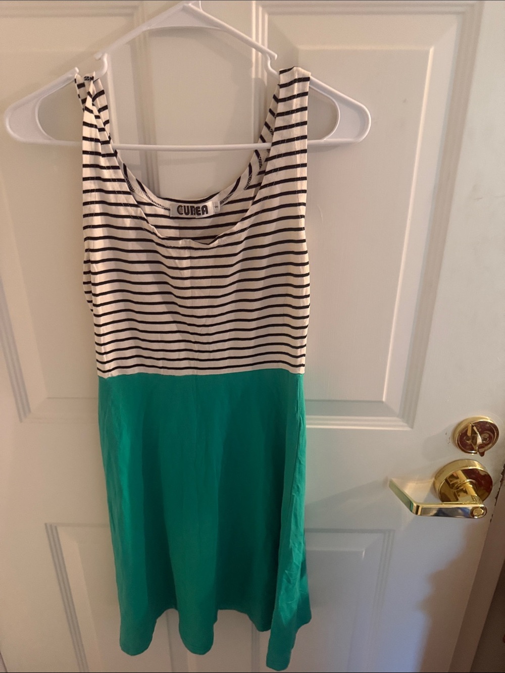 Cubea Black & White Striped Top Teal Skater Dress